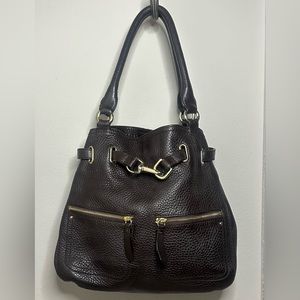 Cole Haan! Chocolate Brown Pebbled Leather with Gold Accents! BEAUTIFUL!